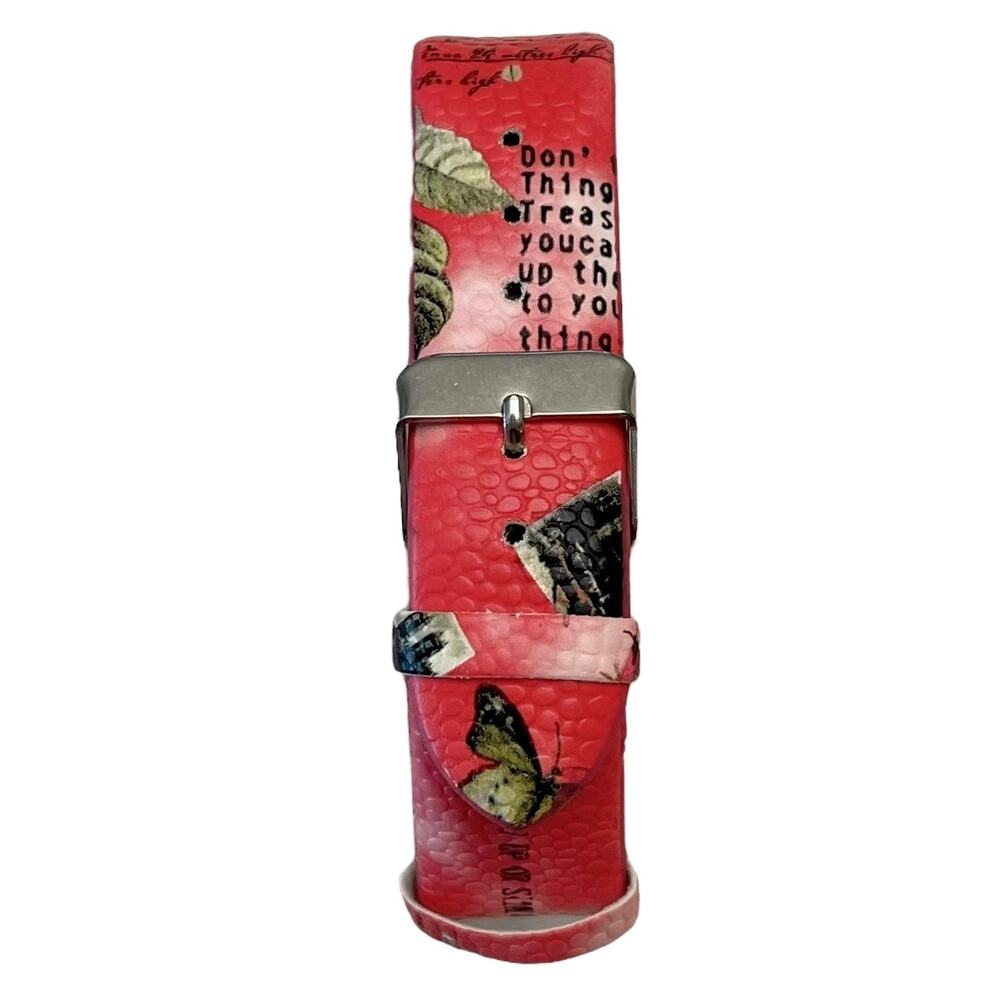 Women's PARIS EIFFEL TOWER BEJEWELED WATCH Red Pink Strap - NEW BATTERY - Picture 2 of 5